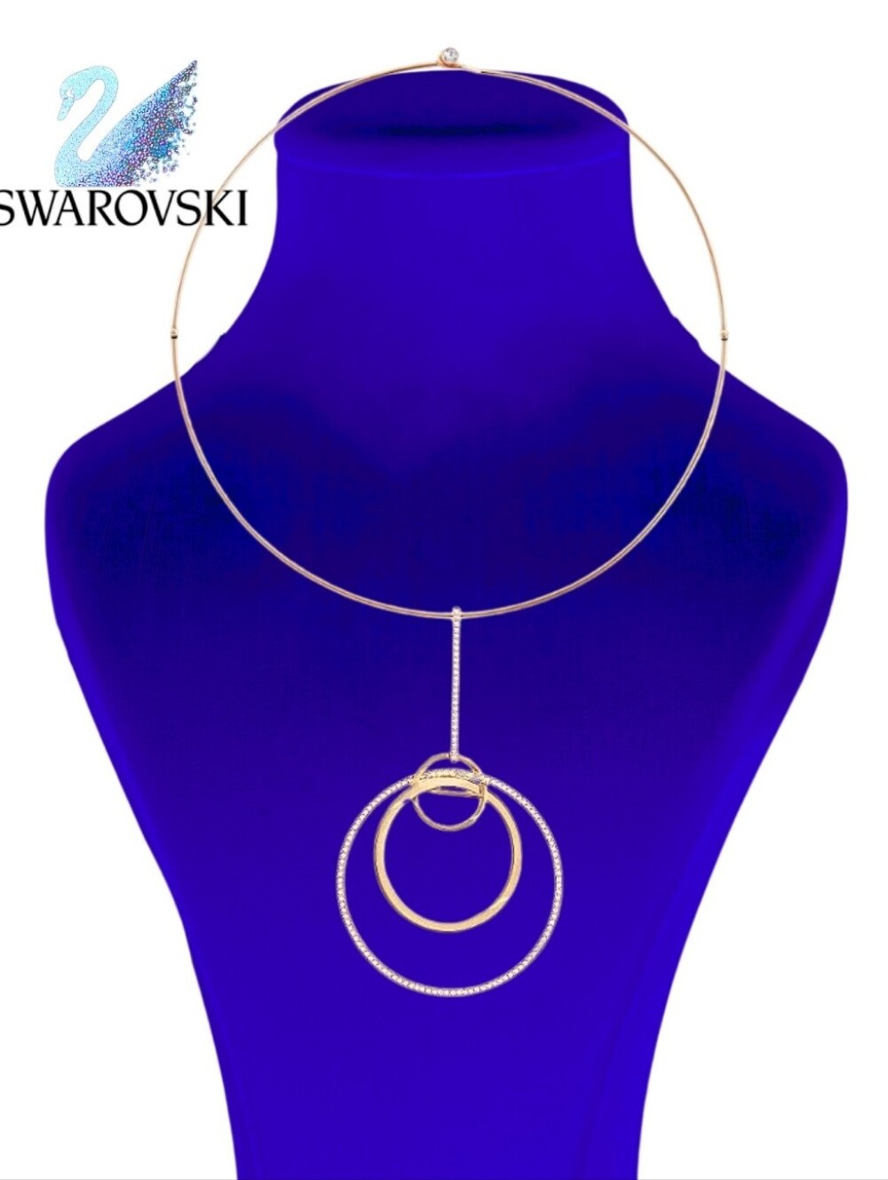 Swarovski Circle Sphere Gold Crystal Necklace NWT Original Blue Box With Receipt